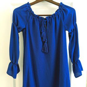 Scrunched Boho Dress - Blue